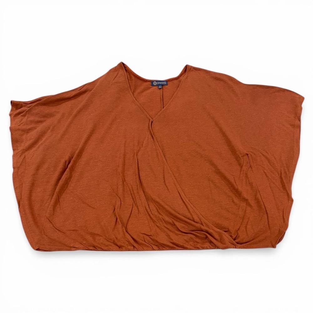 Democracy Blouse‎ Womens Large Rust Orange V Neck Sparkly Flowy Rayon Linen